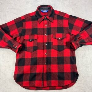 Vintage Pendleton Buffalo Plaid Wool CPO Jacket Shirt Large USA 60’s 70’s